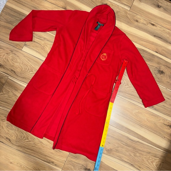 Lauren Ralph Lauren Womens Plush Robe Red Fleece Embroidered RL Size S Sleepwear - Picture 3 of 7